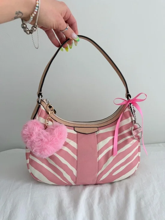 vintage Coach Pink Zebra Print Small Shoulder Bag - Picture 1 of 10